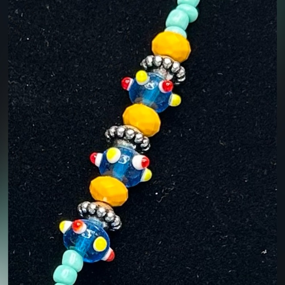 Colorful Wedding Cake Beaded Flower Pendant Necklace - Picture 4 of 5
